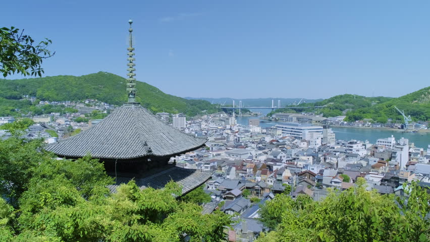 Tenneiji Temple Three-Story Pagoda and Cityscape of Onomichi, Onomichi City, Hiroshima Prefecture, Japan