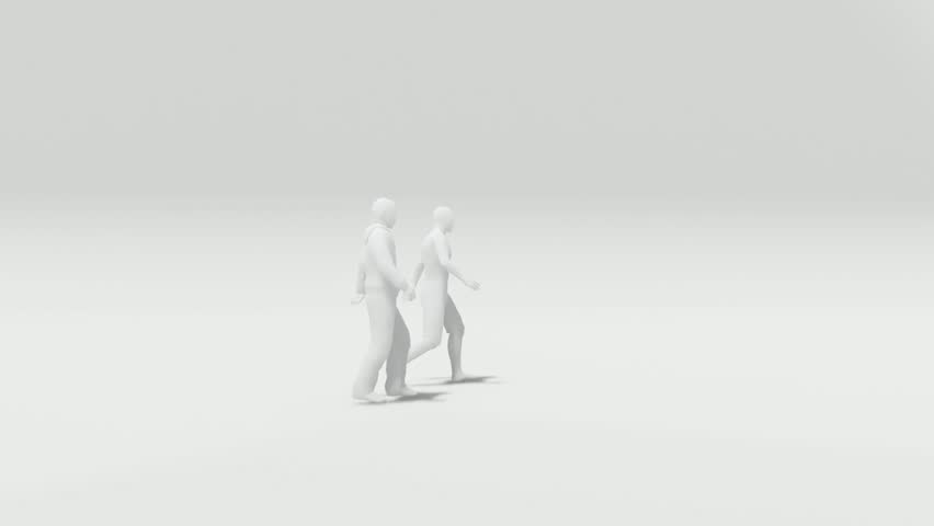 Two 3D human figures walking sidebyside in white, neutral grey background Clean design for animation use - Powered by Shutterstock - Get 15% off with code: PIKWIZARD15