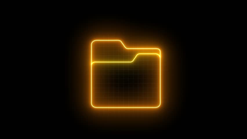 Glowing Neon Document Folder Icon, Stylish File Manager Symbol, Neon Files and Folders Icon on Black Background