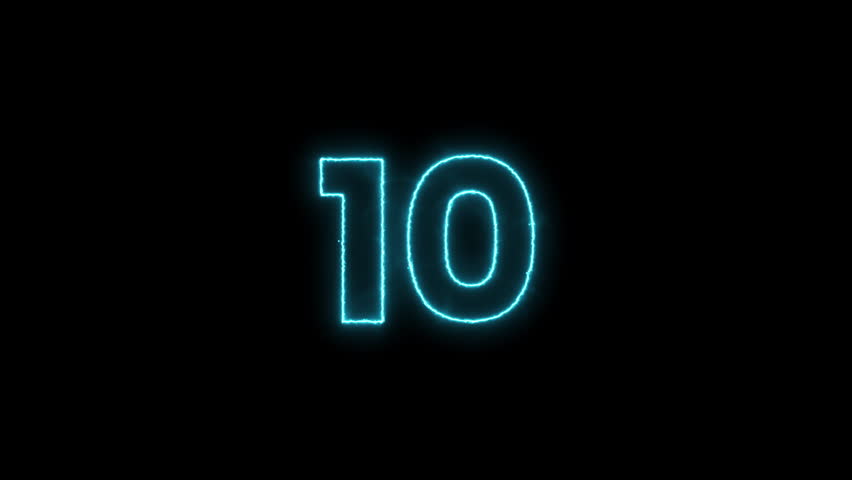Neon Countdown Number 10 – Glowing Blue Digit on Black Background – 4K Animation
