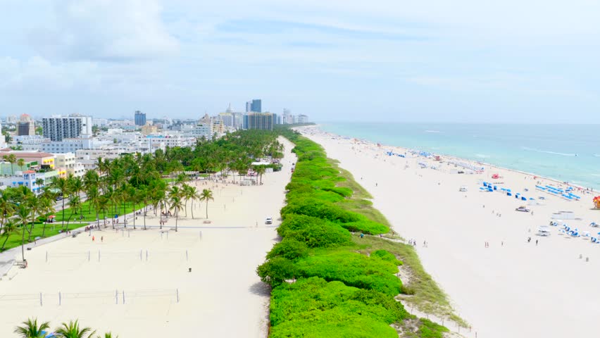 6k aerial video Miami South Beach dunes Ocean Drive