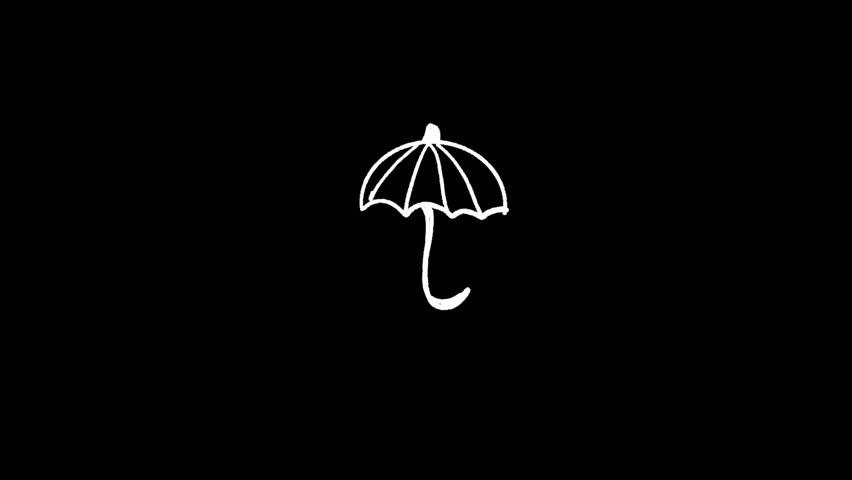 Hand drawn umbrella on black backgrouond