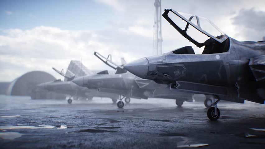 Military american base. American fighter jet.