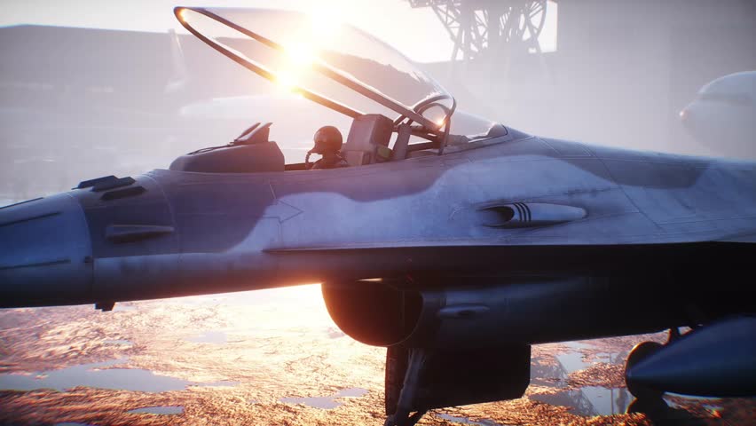 Military american base. American fighter jet.