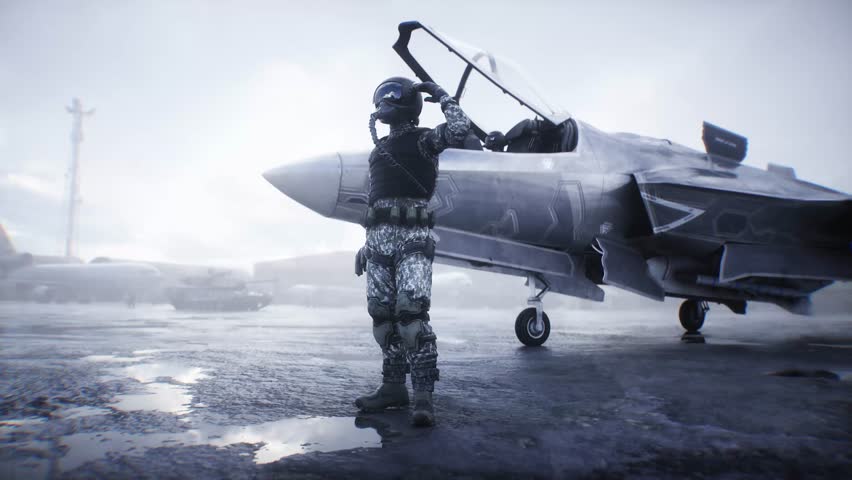 Military american pilot. American fighter jet.