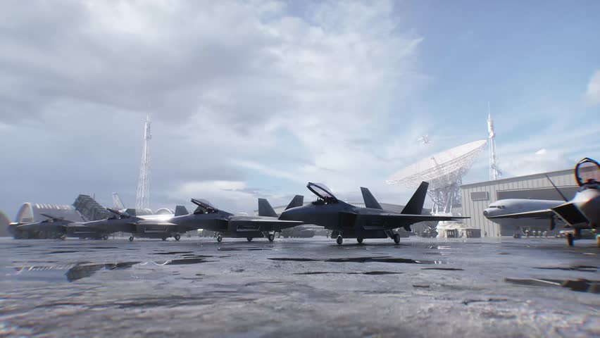 Military american base. American fighter jet.