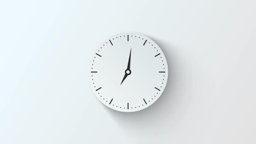 Modern Analog Clock 12 Hour Loop Animation in Minimal Style, 24 Hour Seamless Loop Motion Graphic