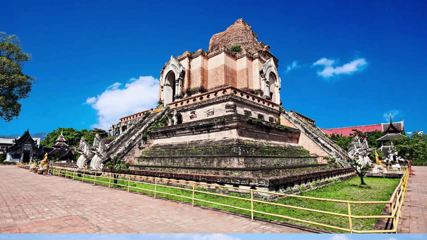 Buddhist temple Wat Chedi Luang. Chiang Mai, Thailand Wat Chedi Luang Temple, famous ruined ancient pagoda in Chiang Mai, north of Thailand Chedi Luang Varavihara temple with ancient large pagoda is 7