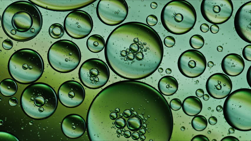 Abstract Colorful Organic Food Oil Drops Bubbles on Water Surface