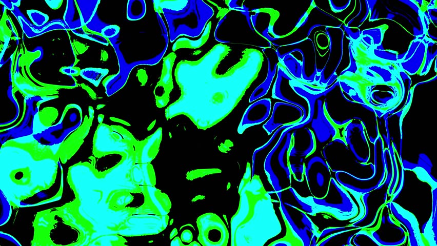 Grunge noisy dark haotic abstract video background with textured blue, green acid glowing cyrcle shapes. Trendy edgy design for music, digital art