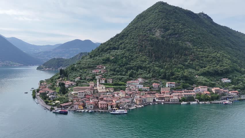 Peschiera Maraglio Monte Isola Lake Iseo Italy drone,aerial high angle