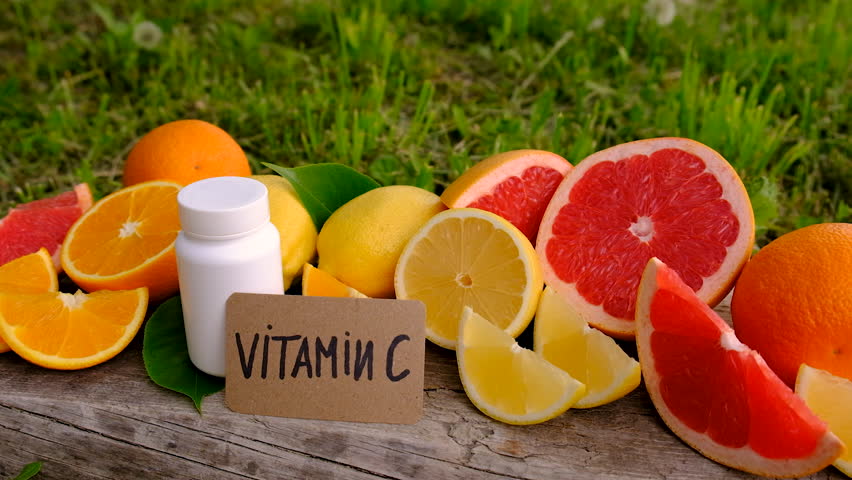 vitamin c and citrus. Selective focus.