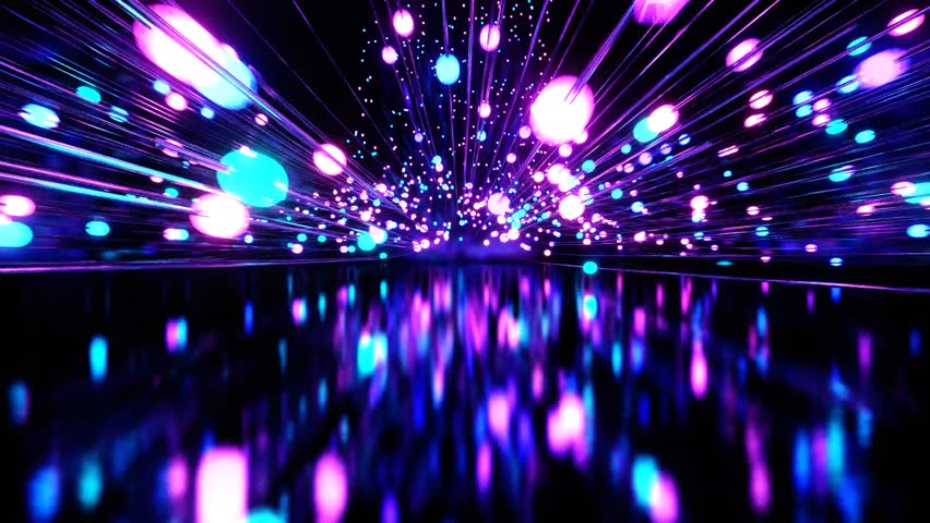Animated 3D background in sci-fi style. Abstract festive background with bright reflections. Futuristic neon energy flow. 3D rendering.