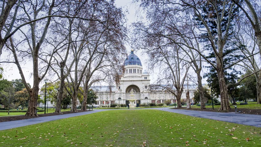 Hyperlapse of Royal Exhibition Building Melbourne, Victoria Australia, from the front of the building