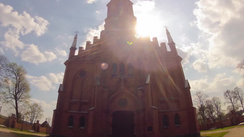 Church Kernave, Lithuania, time-lapse and tilt with flare 