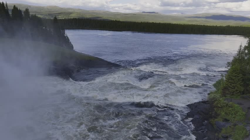 beautiful powerfull waterfall tannforsen in sweden