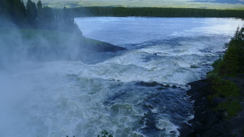beautiful powerfull waterfall tannforsen in sweden
