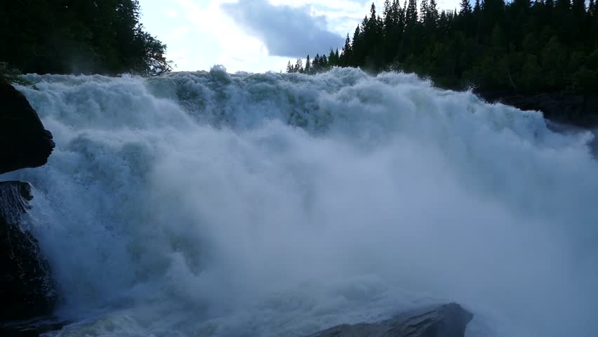 beautiful powerfull waterfall tannforsen in sweden