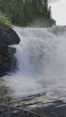 beautiful powerfull waterfall tannforsen in sweden