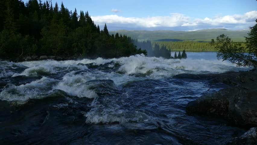 beautiful powerfull waterfall tannforsen in sweden