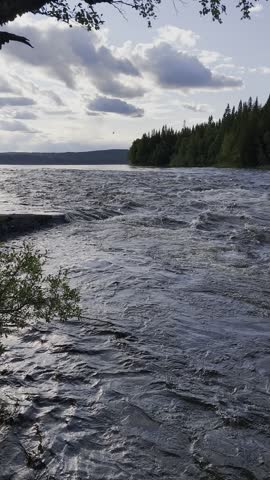 beautiful powerfull waterfall tannforsen in sweden