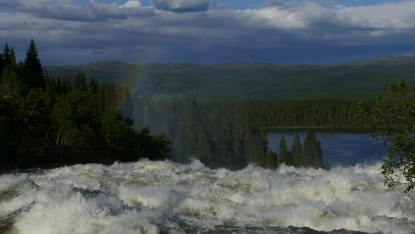 beautiful powerfull waterfall tannforsen in sweden