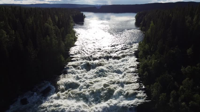 beautiful powerfull waterfall tannforsen in sweden