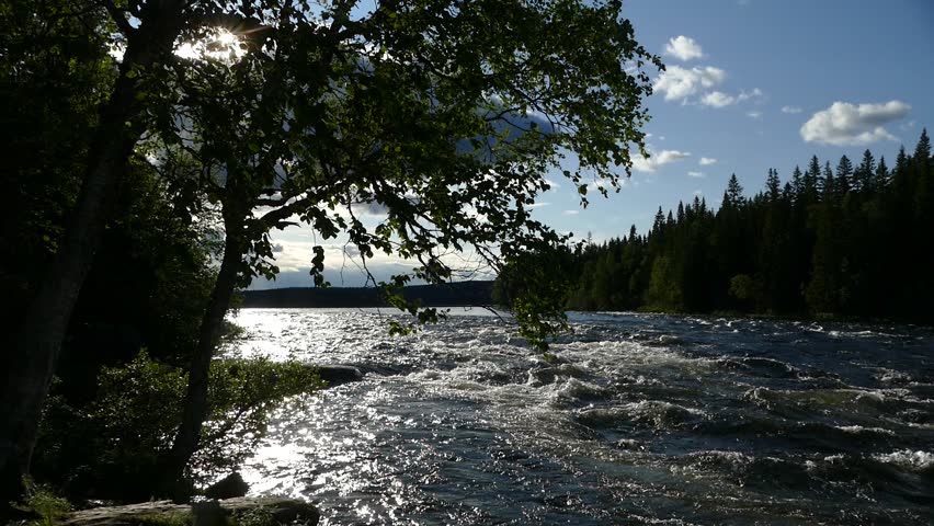 beautiful powerfull waterfall tannforsen in sweden