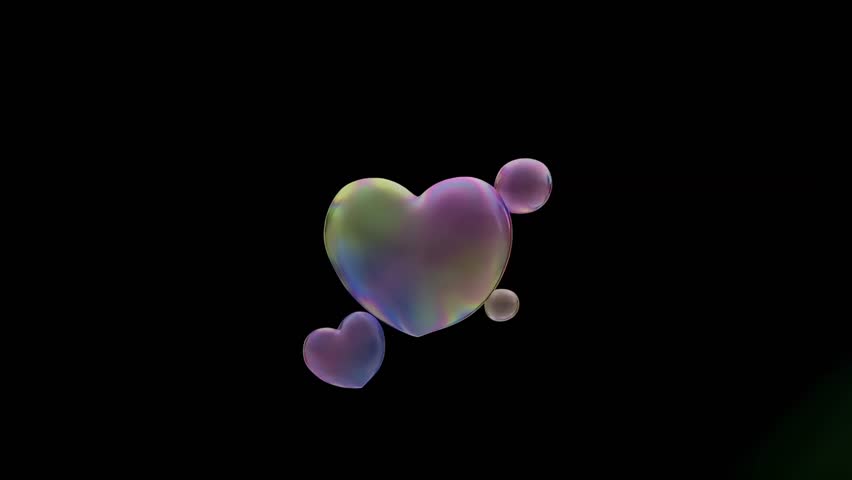 Colorful Heart Bubbles Floating Against a Black Background - Abstract Love Concept