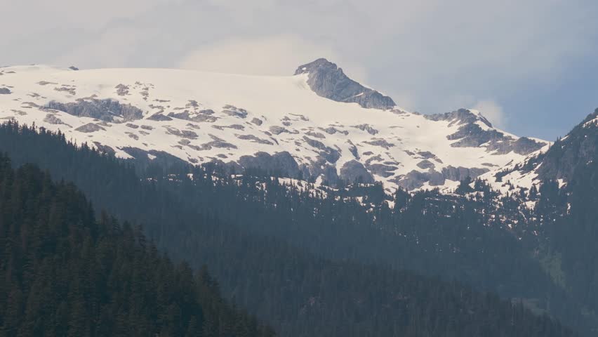 Stunning Snow-Capped Mountain Peaks and Dense Pine Forests in British Columbia, Canada