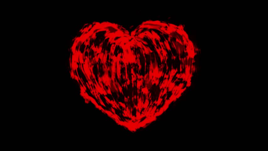 Beating hea 2d animation. Motion graphics with drawn a symbol of love and health. Animated video clip. Black and red abstract background. Grunge, ink, noise, coal effects.