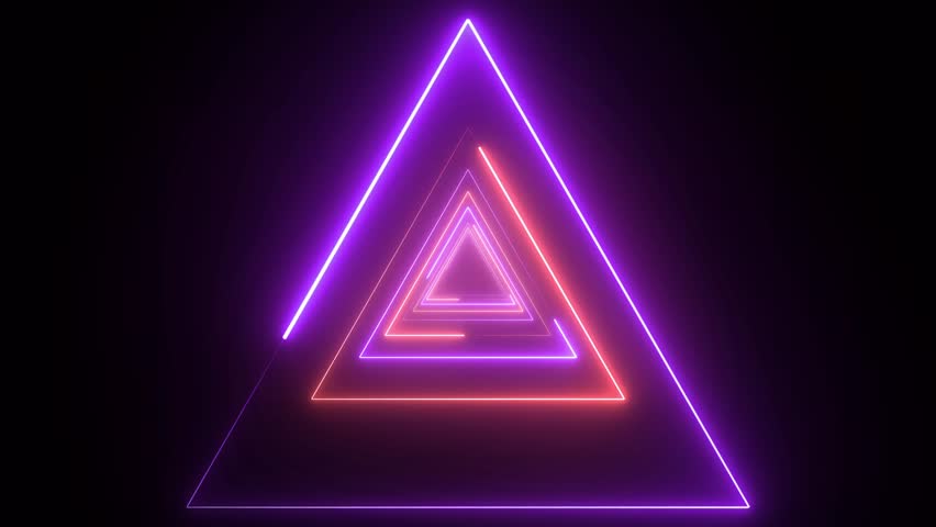 colorful triangle animation loop video footage,Orange and pink Beautiful Neon Triangular Tunnel Background VJ Loop 4K video animation.