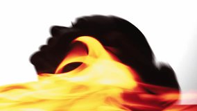 Vertical video. Burning silhouette. Nervous breakdown. Anger fierce. Fire flame smoke in dark double exposure profile outline of frustrated woman yelling isolated on white. - Powered by Shutterstock - Get 15% off with code: PIKWIZARD15
