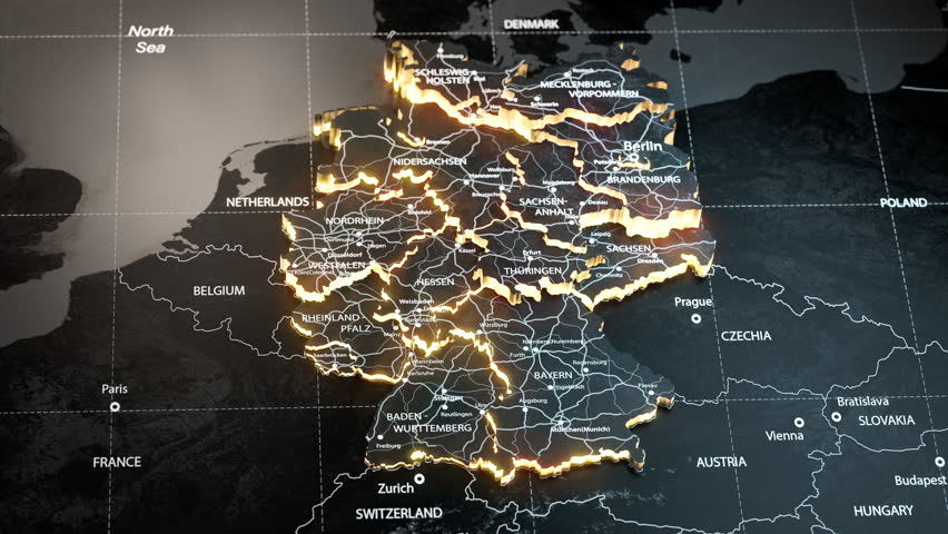 Map of Germany with country regions outlines. 3D Illustration