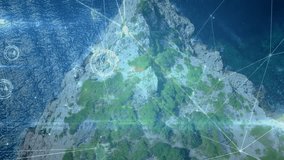 System initiating islet scan, radiating lines and pulsing nodes with grid expanding over ocean. Aerial, digital, connectivity, mapping, visualization, exploration, surveillance - Powered by Shutterstock - Get 15% off with code: PIKWIZARD15