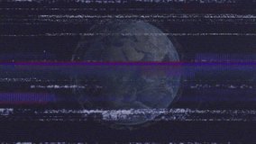 Flickering void starting 3D Earth emerging and rotating under glitching lines showing interference. Futuristic, abstract, technology, digital, cosmic, glitch, distortion - Powered by Shutterstock - Get 15% off with code: PIKWIZARD15