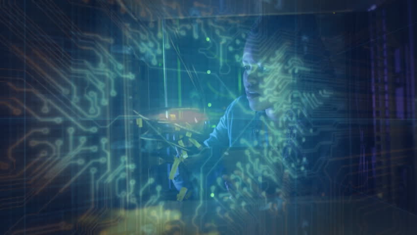 Mid adult woman lifting tablet toward server rack and activating holographic key with code streams. Technology, innovation, data, cybersecurity, digital, futuristic, professional - Powered by Shutterstock - Get 15% off with code: PIKWIZARD15