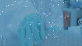 Lab scientist handling test samples while camera pulling back and network overlay showing analysis. Biotech, research, innovation, precision, science, digital, laboratory - Powered by Shutterstock - Get 15% off with code: PIKWIZARD15