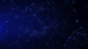 Abstract digital network featuring glowing blue and purple nodes connected by light lines, with floating numerical values. This high-tech background. - Powered by Shutterstock - Get 15% off with code: PIKWIZARD15