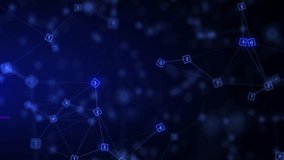 abstract digital network featuring glowing blue and purple nodes connected by light lines, with floating numerical values. This high-tech background - Powered by Shutterstock - Get 15% off with code: PIKWIZARD15