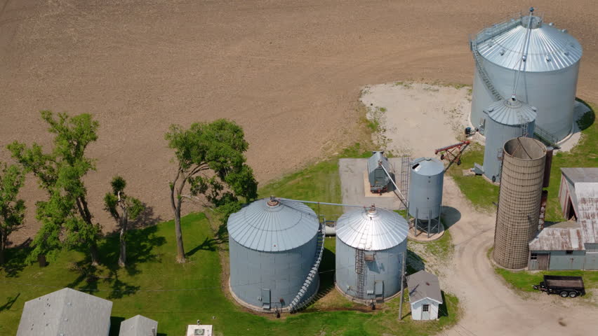 Drone shot of Countryside Fields and farm 