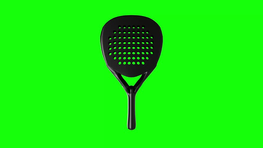 4K Looping Black Padel Racket 3D Rotating with Green Screen Transparent Landscape