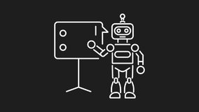 Educational robot giving a lecture white line animation. Educational robot animation presenting data on a whiteboard, perfect for educational presentations, science videos, and e learning platforms. - Powered by Shutterstock - Get 15% off with code: PIKWIZARD15