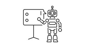 Educational robot giving a lecture line animation. Educational robot animation presenting data on a whiteboard, perfect for educational presentations, science videos, and e learning platforms. - Powered by Shutterstock - Get 15% off with code: PIKWIZARD15