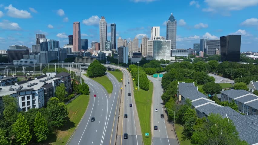 Atlanta City With Skyscrapers And Roads In Georgia - Drone Shot