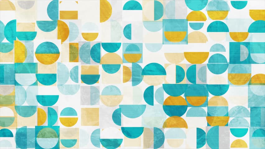 Bauhaus grunge geometric seamless pattern with squares, circles and semi circles. Seamless looping modern aesthetic motion design. Video animation Ultra HD 4K 3840x2160