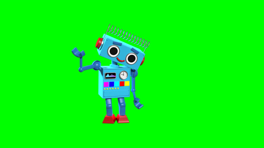 3D Green Screen Robochi Waving Animation – a charming robotic character performing a friendly wave, perfect for digital assets, intros, explainer videos, or futuristic scenes.