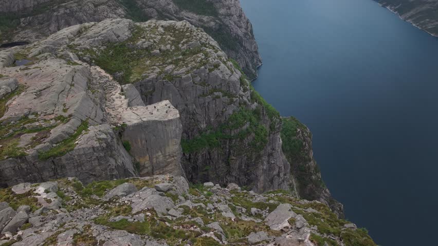 Aerial View Of Pulpit Rock Overlooking Lysefjorden In Strand, Rogaland county, Norway.