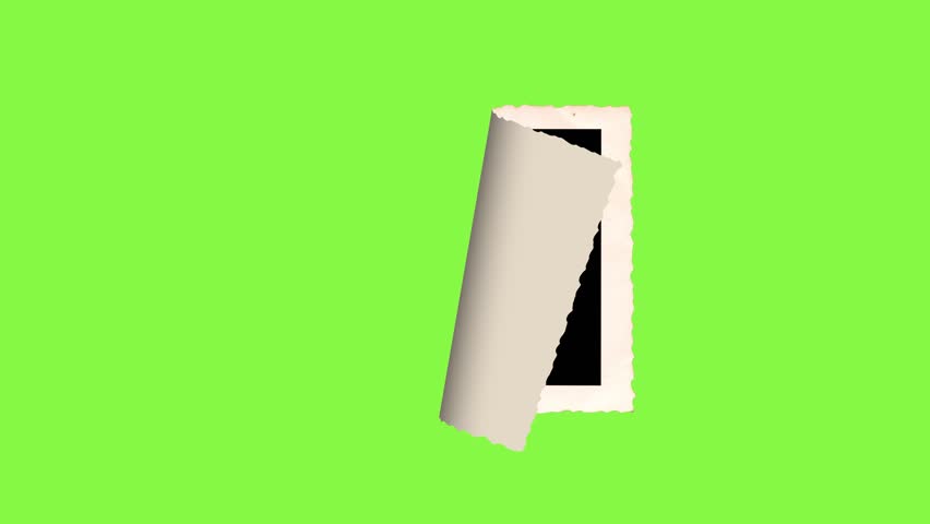 Old photo with clipping path for the inside that unrolls and rolls, blank retro frame on green screen