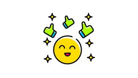 animation of Happy yellow emoji surrounded by thumbs up and stars, perfect for social media posts, expressing positivity, reviews, feedback, and customer satisfaction. - Powered by Shutterstock - Get 15% off with code: PIKWIZARD15